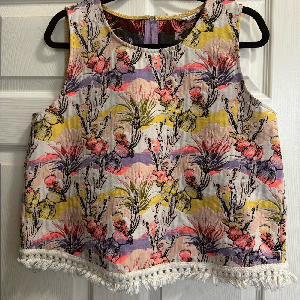 Pink and Yellow Boxy Sleeveless Tank Top with Embellished Trim